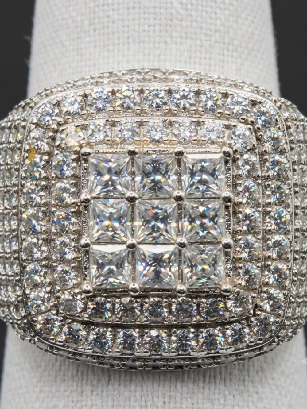 3.5 CTW Moissanite Iced Out Cluster Statement Ring .925 Size 9